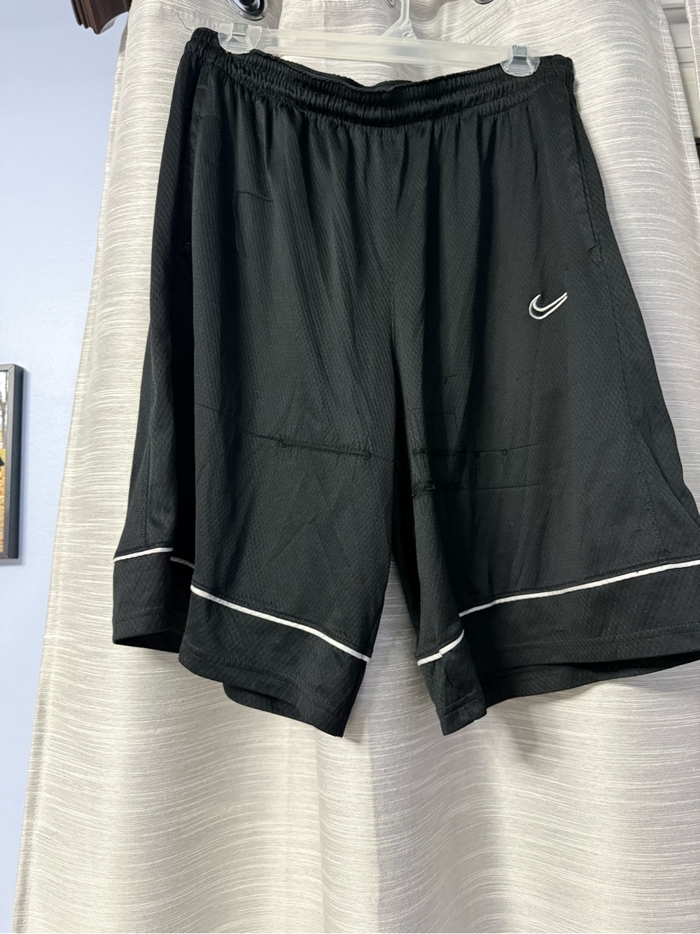Nike Men’s Black Athletic Mesh Shorts with White Piping